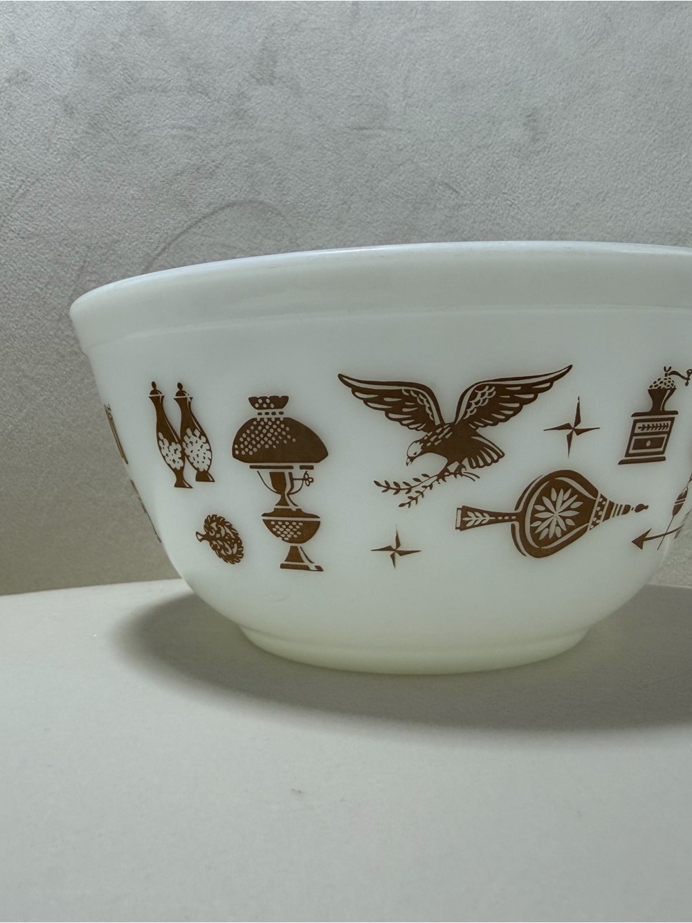 Vintage Pyrex 402 Early American 1.5 Qt Mixing Bowl Brown White MCM Americana - Picture 9 of 11